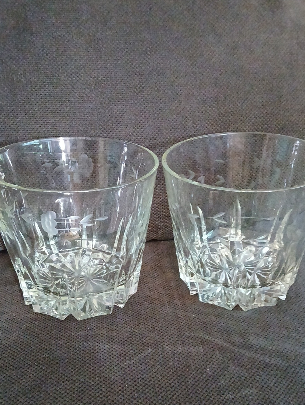 TWO Vintage Princess House Heritage Crystal Ice Bucket Etched Floral Leaf